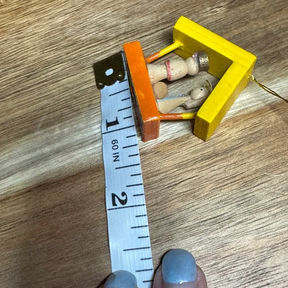 Vintage Miniature Wood Nativity Ornament Yellow Stable Made in Taiwan Christmas